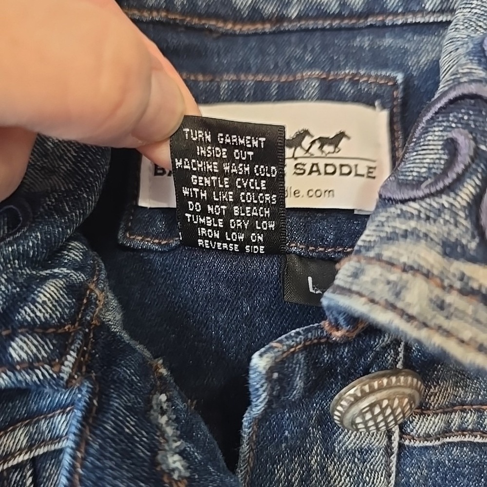 Back In The Saddle Womens L Denim Jacket Southwestern Detail Embroidery Rodeo - Picture 7 of 13